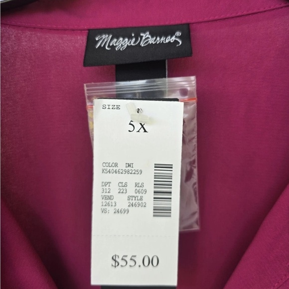 New Maggie Barnes Blouse Sz 5X Red Plus Ruffle Front Long Sleeve - Picture 5 of 13